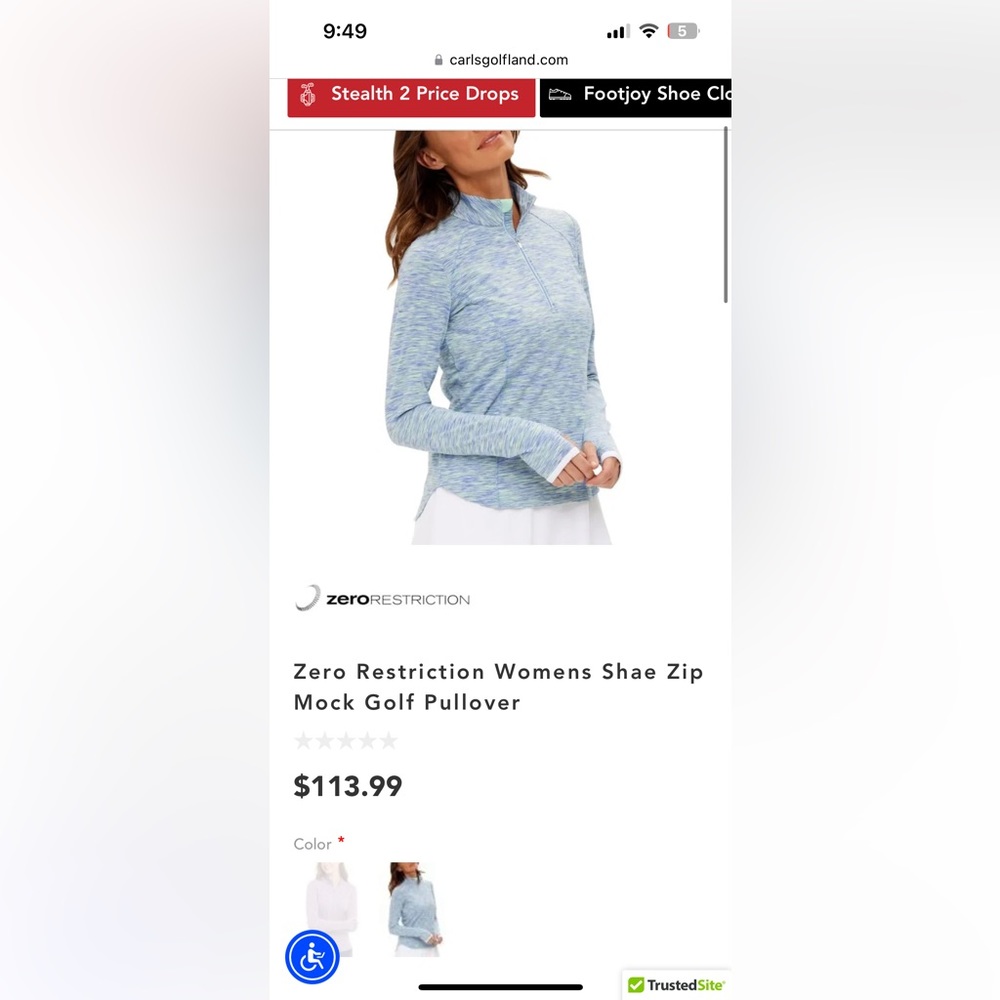 BRAND NEW Zero Restriction Women’s Shae Zip Mock Golf Pullover